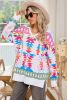 White Oversized Geometric Print High Low V Neck Sweater
