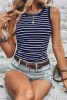 Blue Stripe Contrast Trim Sleeveless Ribbed Slim Top