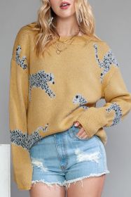 Camel Color Animal Print Drop Shoulder Knit Sweater (size: (US 12-14)L)