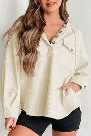 Apricot Textured Buttoned Neckline Side Pockets Hoodie (size: (US 12-14)L)