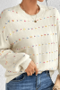 Beige Striped Swiss Dot Knitted Sweater
