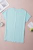 Light Blue Plain Loose Pocket Casual Tunic Long T-Shirt