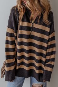 Black Striped Collared Quarter Zip Oversized Sweater (size: (US 20-22)2XL)