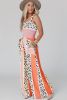 Pink Leopard Color Block Patchwork Strap Jumpsuit
