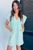 Moonlight Jade Striped V Neck Flutter Sleeve Mini Dress