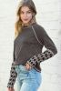 Gray Ribbed Casual Geometric Patchwork Long Sleeve Top