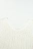 White Hollowed Knit V Neck Tank Top