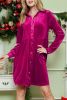 Rose Long Sleeve Ruffle Velvet Button Up Shirt Dress