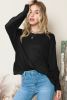 Black Basic Solid Color Casual Seam Long Sleeve Top