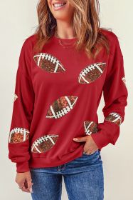 Red Sequined Rugby Graphic Drop Shoulder Sweatshirt (size: (US 18-20)2XL)