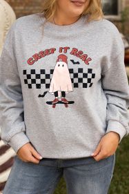 Light Grey Creep It Real Ghost Print Halloween Plus Size Sweatshirt (size: (US 14W-16W)1X)