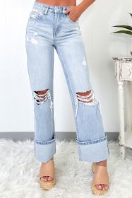 Beau Blue Light Wash Distressed Flare Jeans (size: 10)