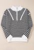 Black Stripe Zip Up Collar Drop Sleeve Sweater