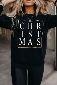 Black CHRISTMAS Glitter Print Crew Neck Graphic Sweatshirt (size: (US 18-20)2XL)