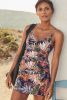 Brown Tropical Print Spaghetti Strap V Neck Tankini