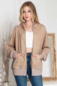 Khaki Thermal Zip Up Waffle Hoodie Jacket (size: (US 12-14)L)