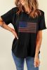 Black Rhinestone American Flag Graphic Round Neck Tee