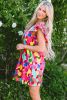 Rose Red Abstract Print Smocked Flutter Shoulder Mini Dress