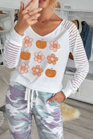 White Black Sheer-Stripe Floral Print V Neck Graphic Tee (size: (US 18-20)2XL)