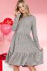 Gray Pocket Ribbed Pleated Ruffle Hem Mini Dress
