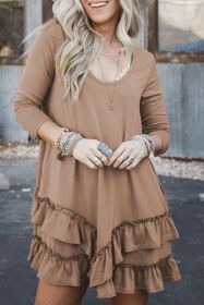Goat Scoop Neck Tiered Ruffled Hem Long Sleeve Mini Dress (size: (US 12-14)L)