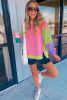 Pink Colorblock Patchwork Oversized Sweatshirt
