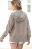 Brown Plain Pockets Zip Up Drawstring Hoodie