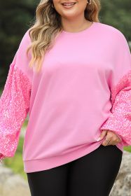 Pink Plus Size Sequin Sleeve Drop Shoulder Sweatshirt (size: (US 14W-16W)1X)