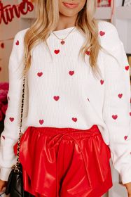 White Heart Pattern Drop Shoulder Round Neck Sweater (size: (US 12-14)L)