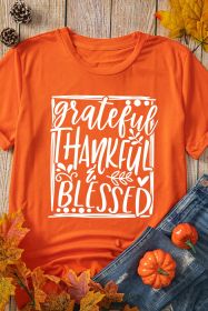 Orange Grateful Thankful Blessed Printed Crewneck Thanksgiving T Shirt (size: (US 18-20)2XL)