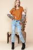 Brown Leopard and Glitter Patchwork Long Sleeve T-Shirt