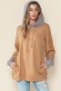 Khaki Patchwork Side Pockets Drawstring Hoodie