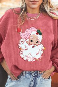 Strawberry Pink Santa Claus Sparkle Corded Graphic Sweatshirt (size: (US 18-20)2XL)