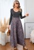 Black and Leopard Print Long Sleeve Boho Maxi Dress