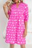 Bright Pink Spotted Print Puff Sleeve Smocked Mini Dress