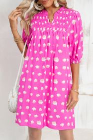 Bright Pink Spotted Print Puff Sleeve Smocked Mini Dress (size: (US 12-14)L)
