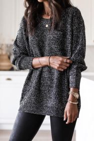 Black Mixed Pattern Long Sleeve Tunic Sweater (size: (US 12-14)L)