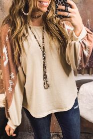 Apricot Casual Ethnic Print Patch Long Sleeve Top (size: (US 20-22)2XL)