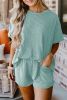 Iceland Blue Ribbed Textured Loose Fit Tee & Shorts Set