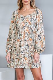 Floral Print Boho Ruched Sweetheart Neck Frilled Dress (size: (US 12-14)L)