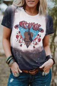 Black Bleached NASHVILLE Guitar Flower Graphic Tee (size: (US 12-14)L)