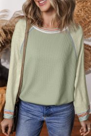 Meadow Mist Green Patchwork Long Sleeve Waffle Top (size: (US 12-14)L)