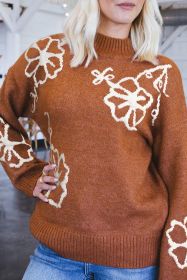 Chestnut Casual Floral Applique Knitted Round Neck Sweater (size: (US 12-14)L)