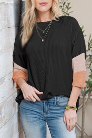 Carbon Grey Ribbed Colorblock Drop Sleeve Top (size: (US 12-14)L)