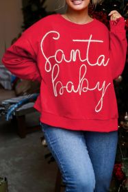 Fiery Red Tinsel Santa Baby Plus Size Christmas Sweatshirt (size: (US 14W-16W)1X)