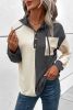 Dark Grey Waffle Colorblock Button Drawstring Hoodie