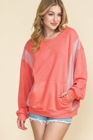 Red Colorblock Exposed Seam Patchwork Sweatshirt (size: (US 12-14)L)