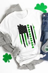White St. Patricks Clover American Flag Graphic Crewneck Tee (size: (US 18-20)2XL)