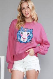 Rose Tiger Embroidered Ribbed Trim Sweatshirt (size: (US 12-14)L)