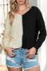 Khaki and Black Knitted Pullover Long Sleeve Colorblock Sweater